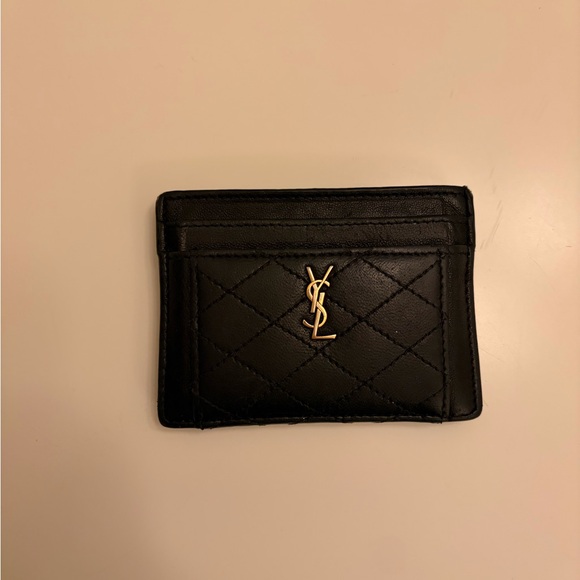 Saint Laurent Black Quilted Card Holder with Gold Logo - Picture 8 of 10